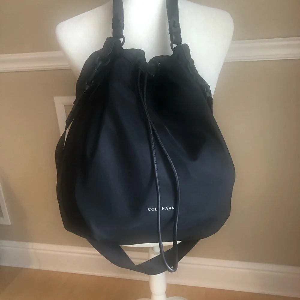 Authentic Cole Haan Black Nylon  drawstring hobo bag - Picture 2 of 12
